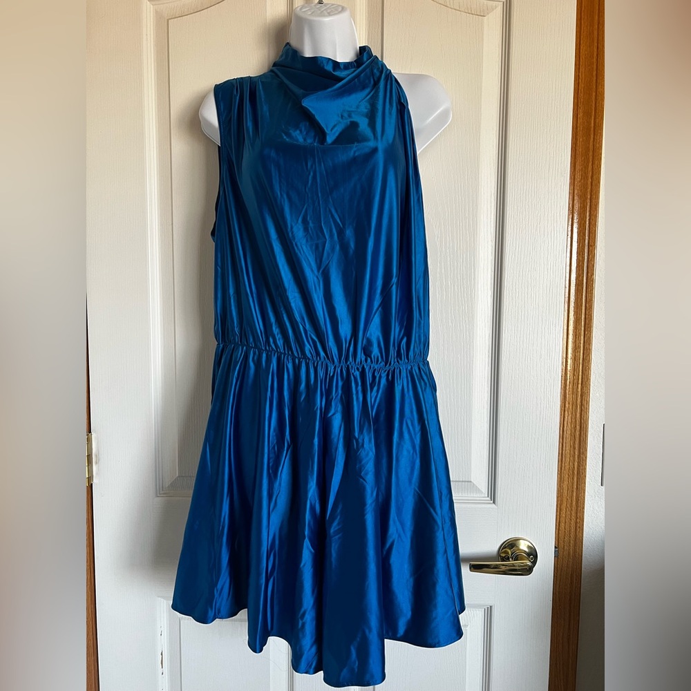 Sleeveless Blue Satin Romper  with Elastic  Waist